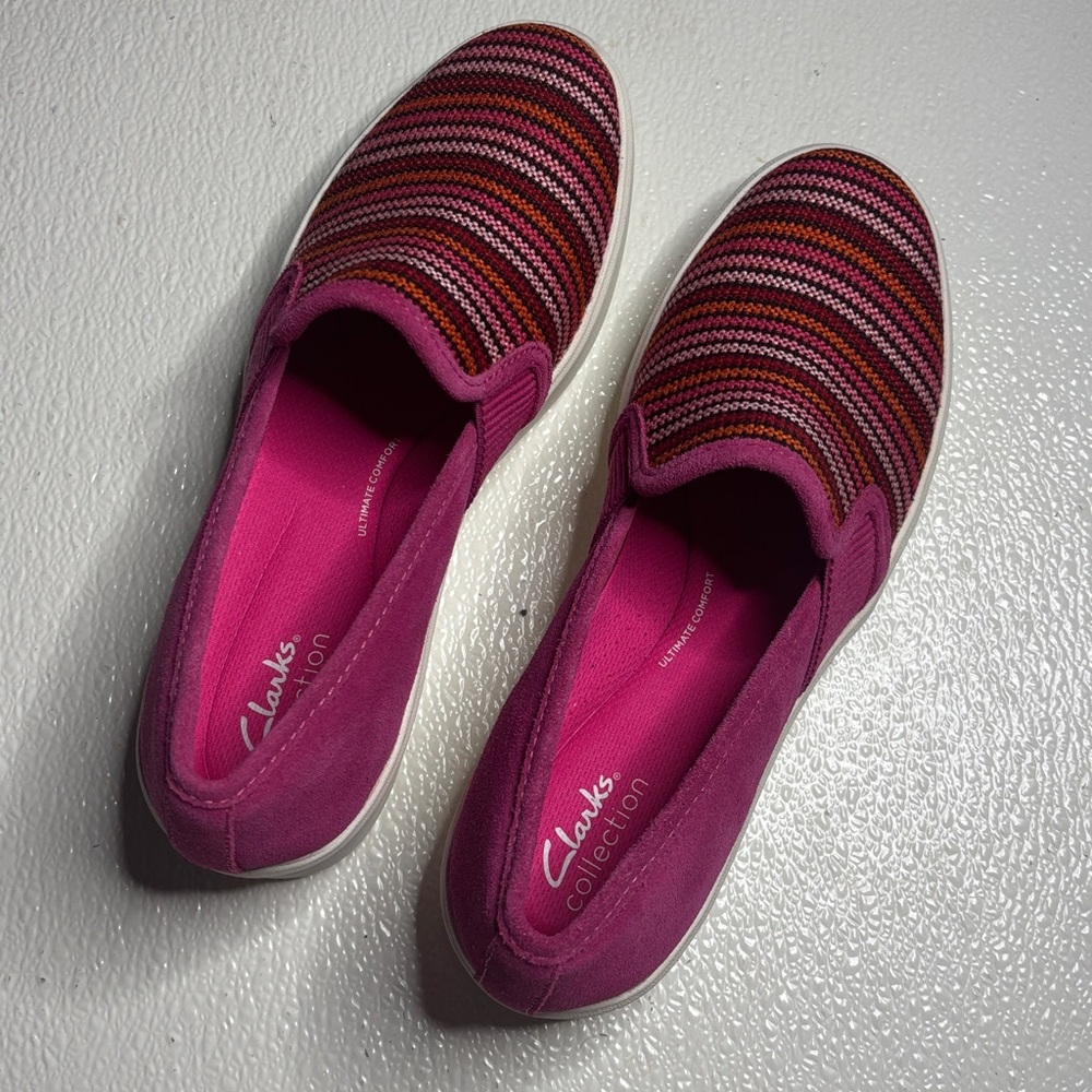 Clarks Pink and Red Striped Flats